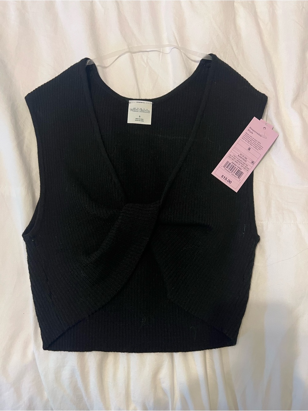 wild fable Black Ribbed Twist-Front Crop Top
